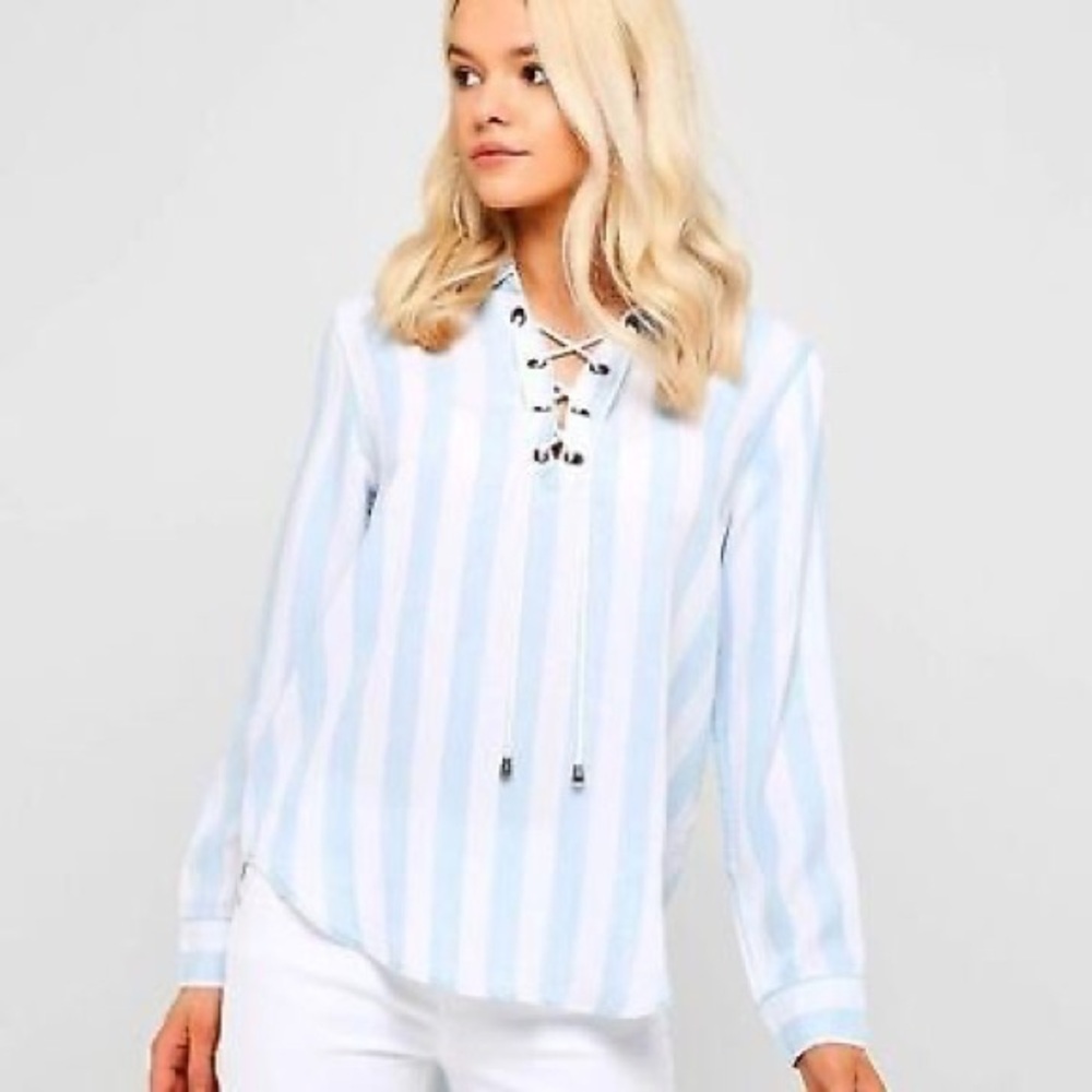Rails Utility Blue White Tie Front Stripe Blouse sz S